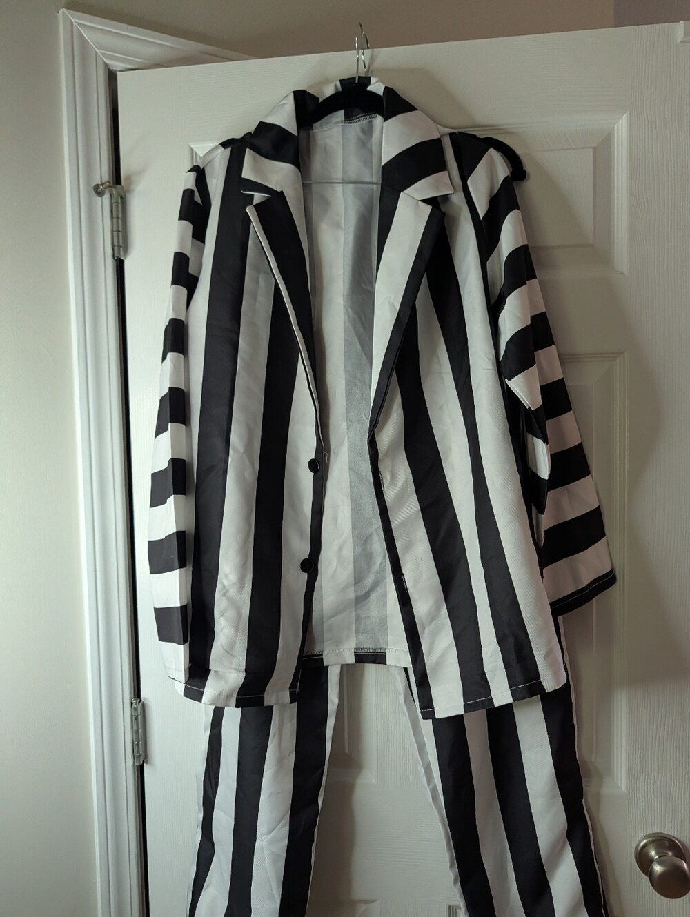 Black & White Striped Beetlejuice Costume Suit Set Adult Unisex Size XL Blazer P